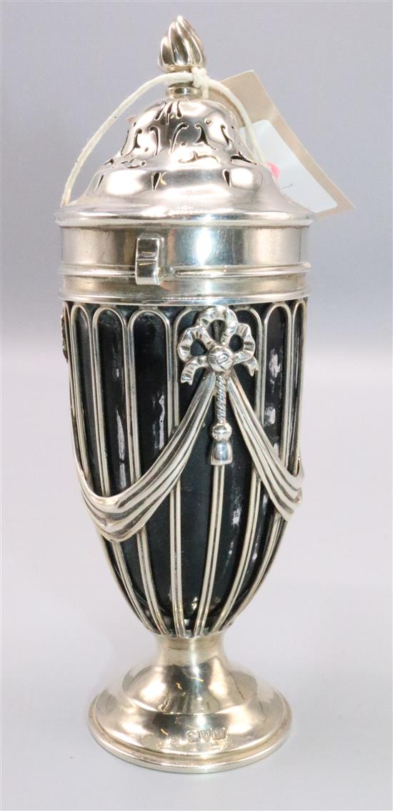 Silver and blue glass sugar sifter